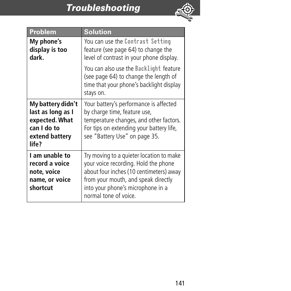 Troubleshooting | Motorola V60C User Manual | Page 143 / 190