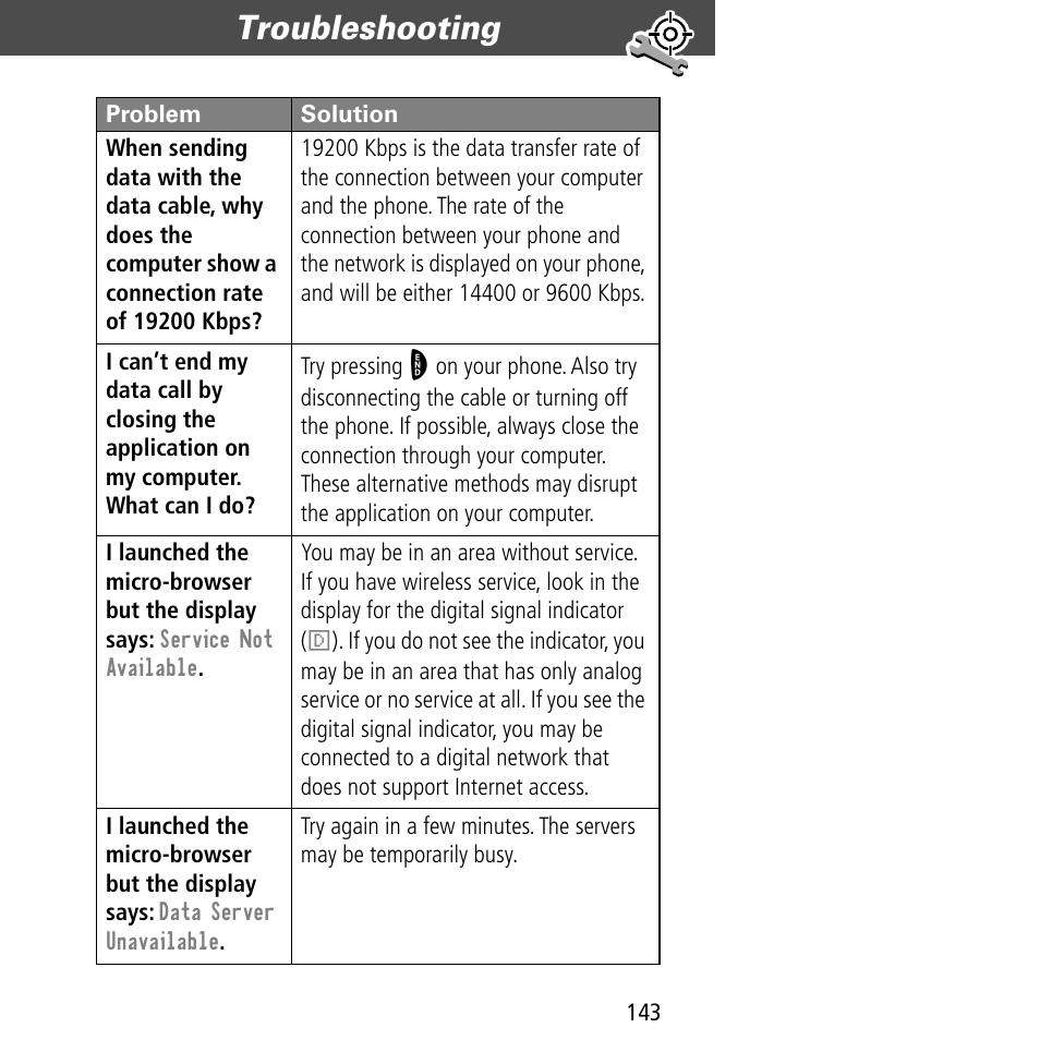 Troubleshooting | Motorola V60C User Manual | Page 145 / 190