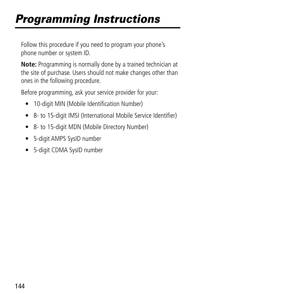 Programming instructions | Motorola V60C User Manual | Page 146 / 190