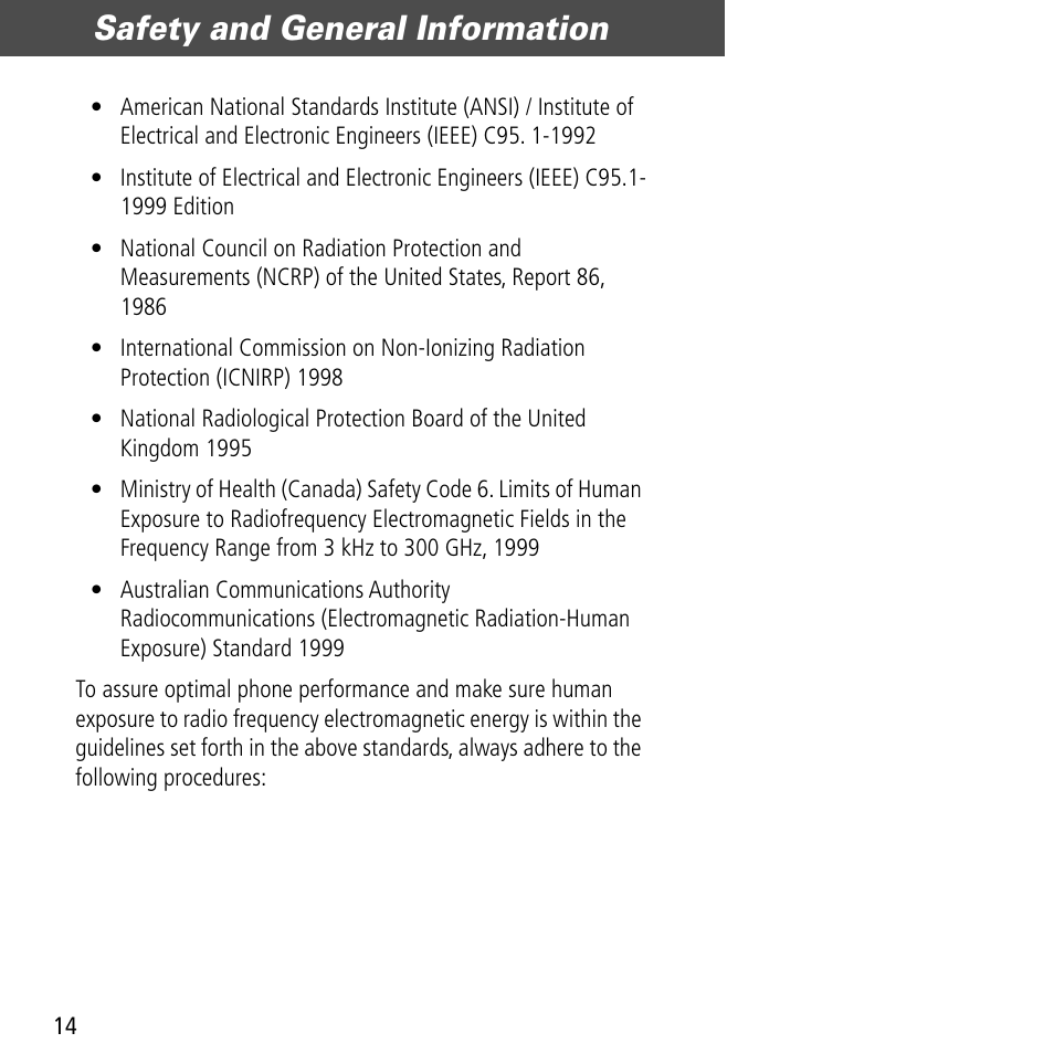 Safety and general information | Motorola V60C User Manual | Page 16 / 190