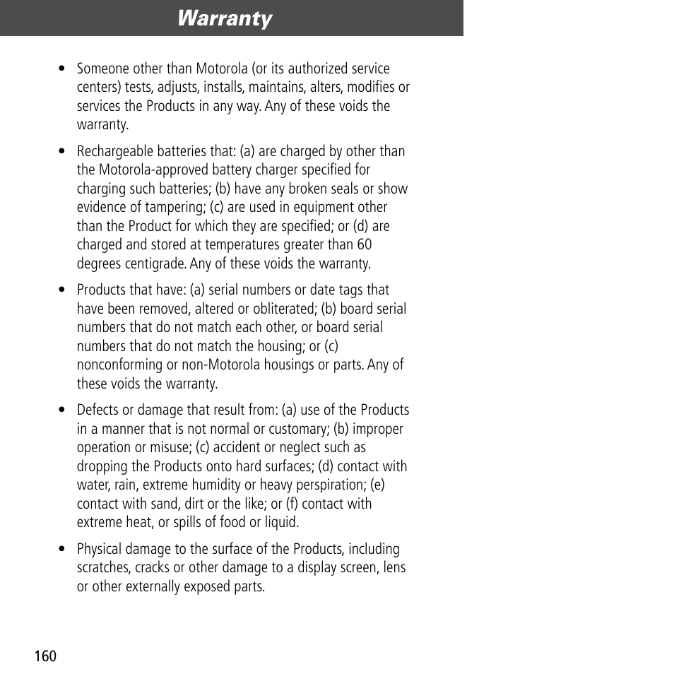 Warranty | Motorola V60C User Manual | Page 162 / 190