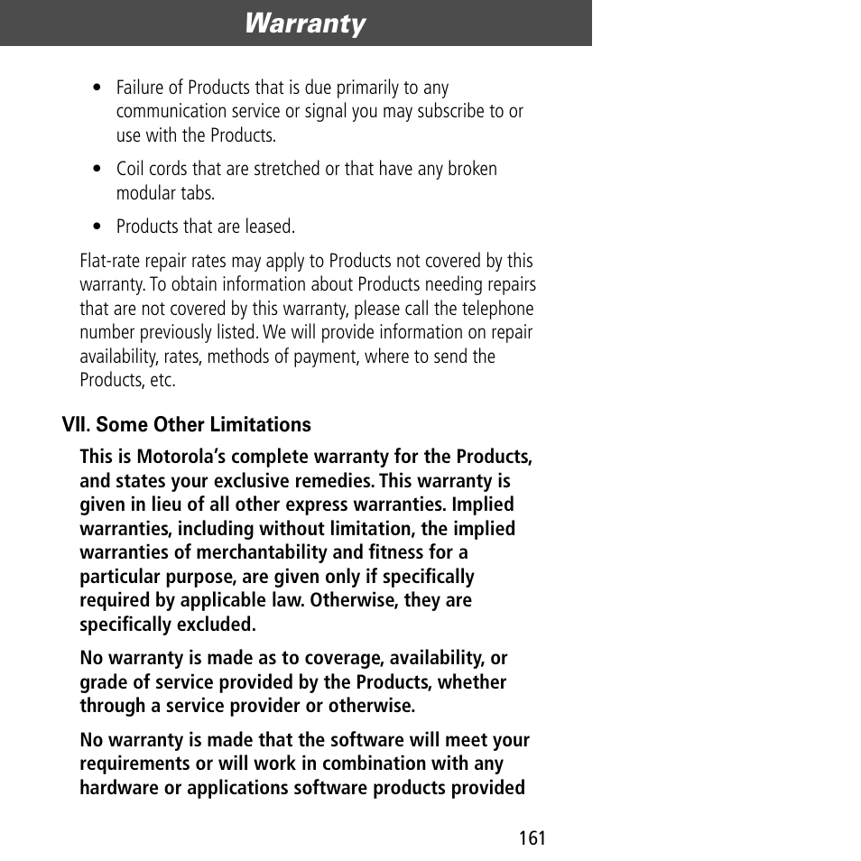 Warranty | Motorola V60C User Manual | Page 163 / 190