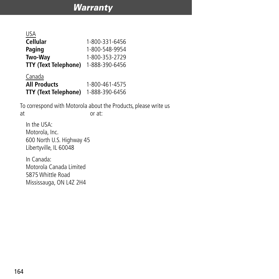 Warranty | Motorola V60C User Manual | Page 166 / 190