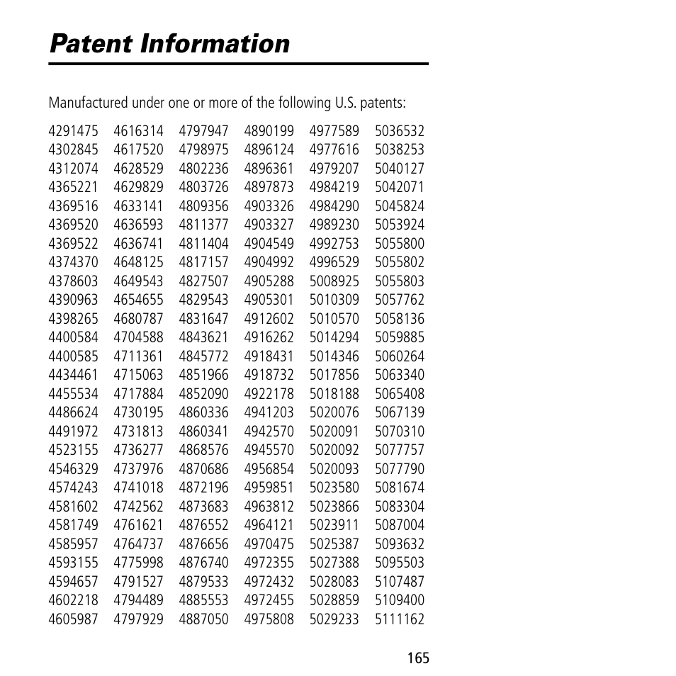 Patent information | Motorola V60C User Manual | Page 167 / 190