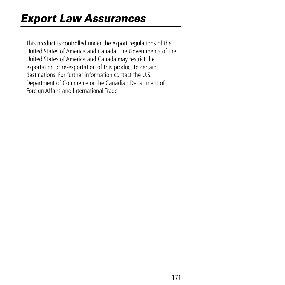 Export law assurances | Motorola V60C User Manual | Page 173 / 190