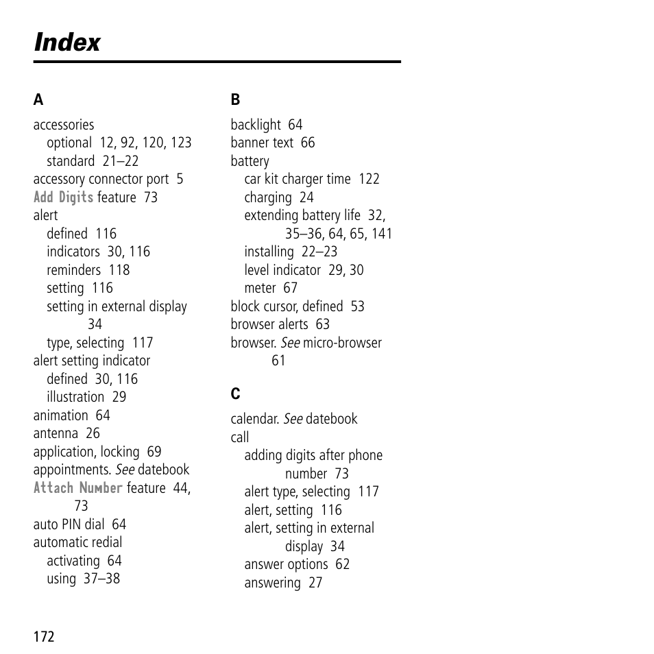 Index | Motorola V60C User Manual | Page 174 / 190