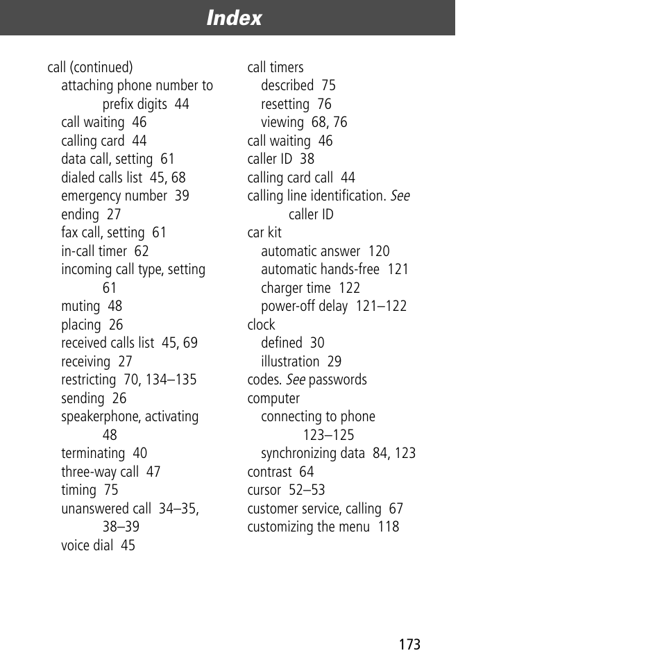 Index | Motorola V60C User Manual | Page 175 / 190