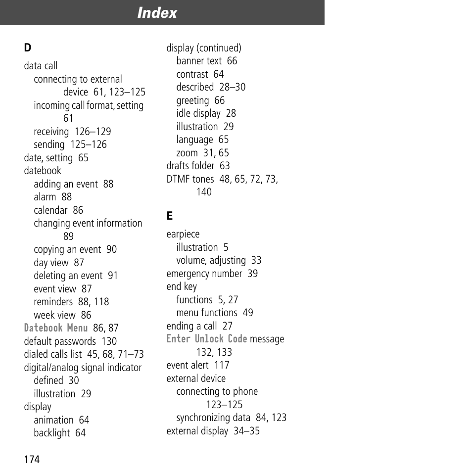 Index | Motorola V60C User Manual | Page 176 / 190