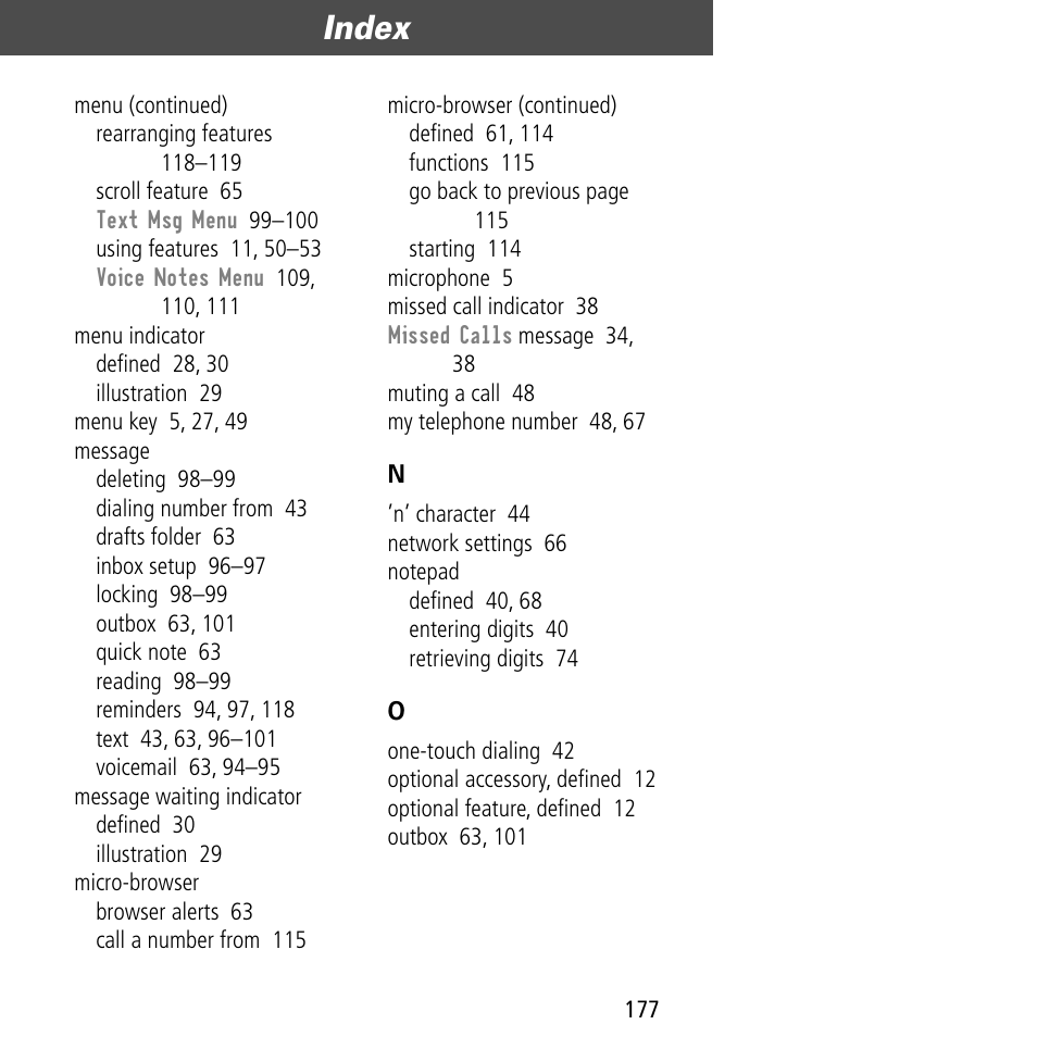 Index | Motorola V60C User Manual | Page 179 / 190