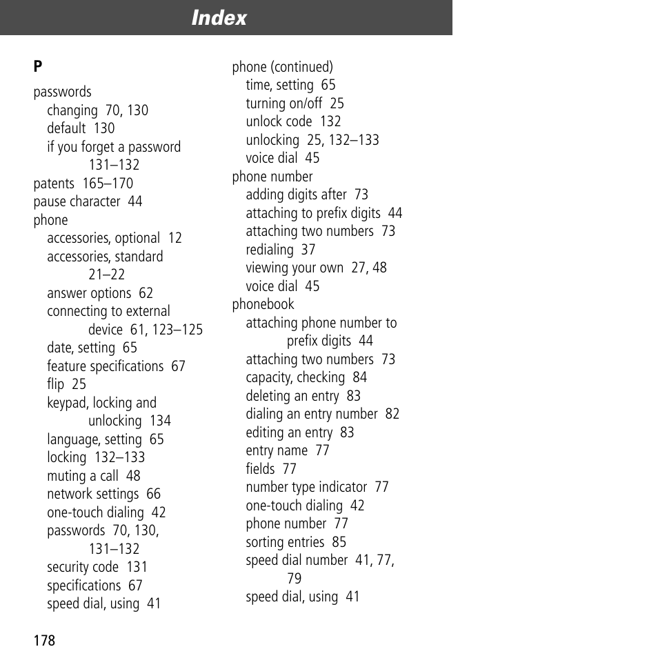 Index | Motorola V60C User Manual | Page 180 / 190