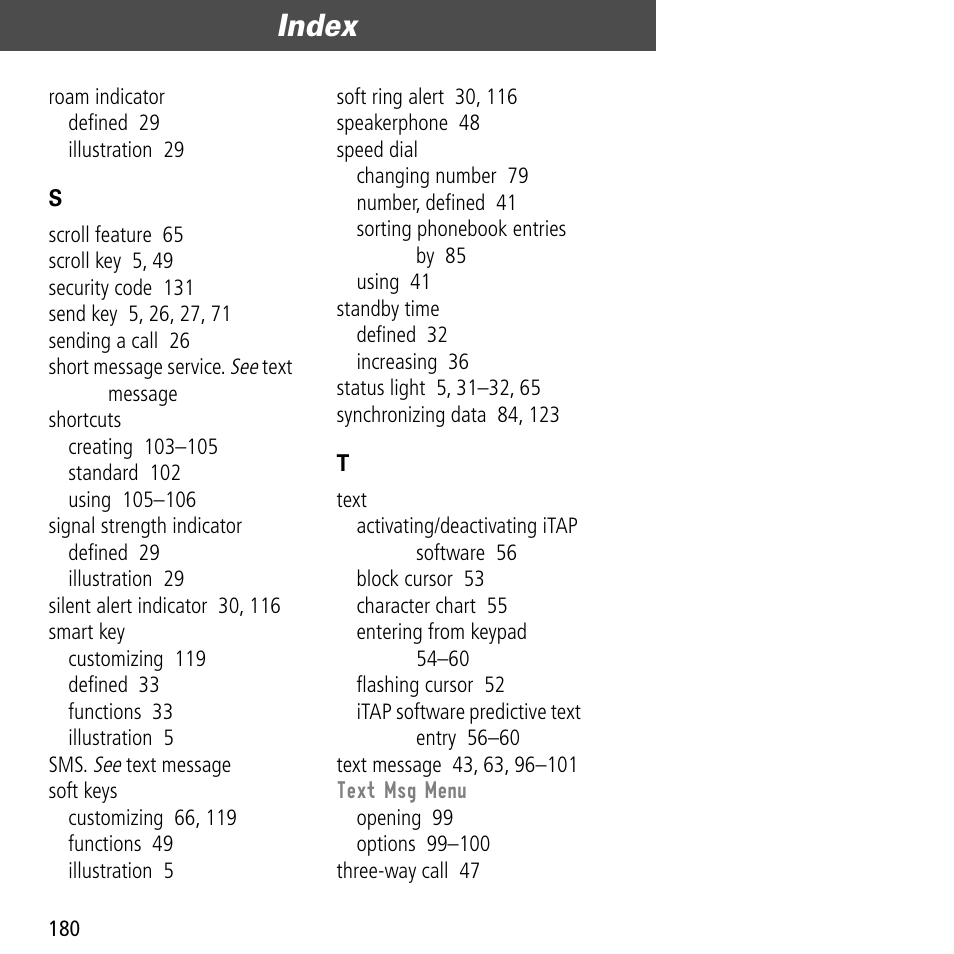 Index | Motorola V60C User Manual | Page 182 / 190