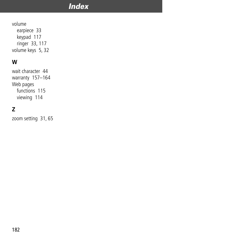 Index | Motorola V60C User Manual | Page 184 / 190