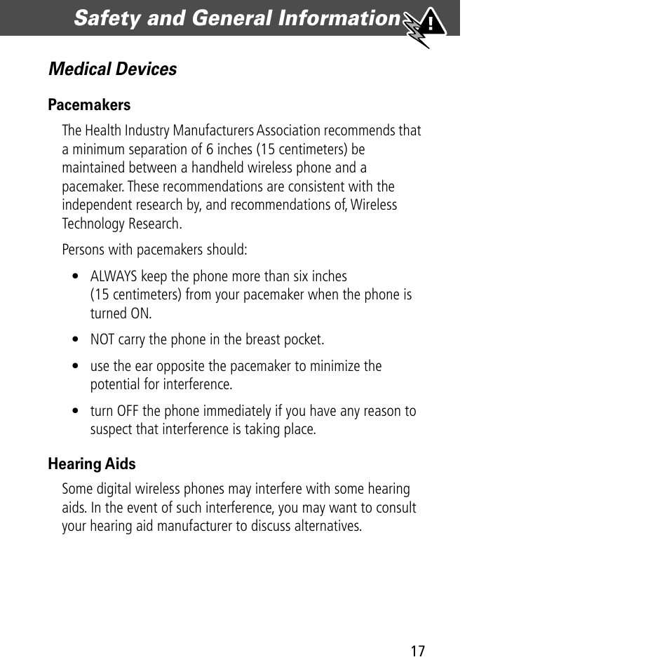 Safety and general information | Motorola V60C User Manual | Page 19 / 190