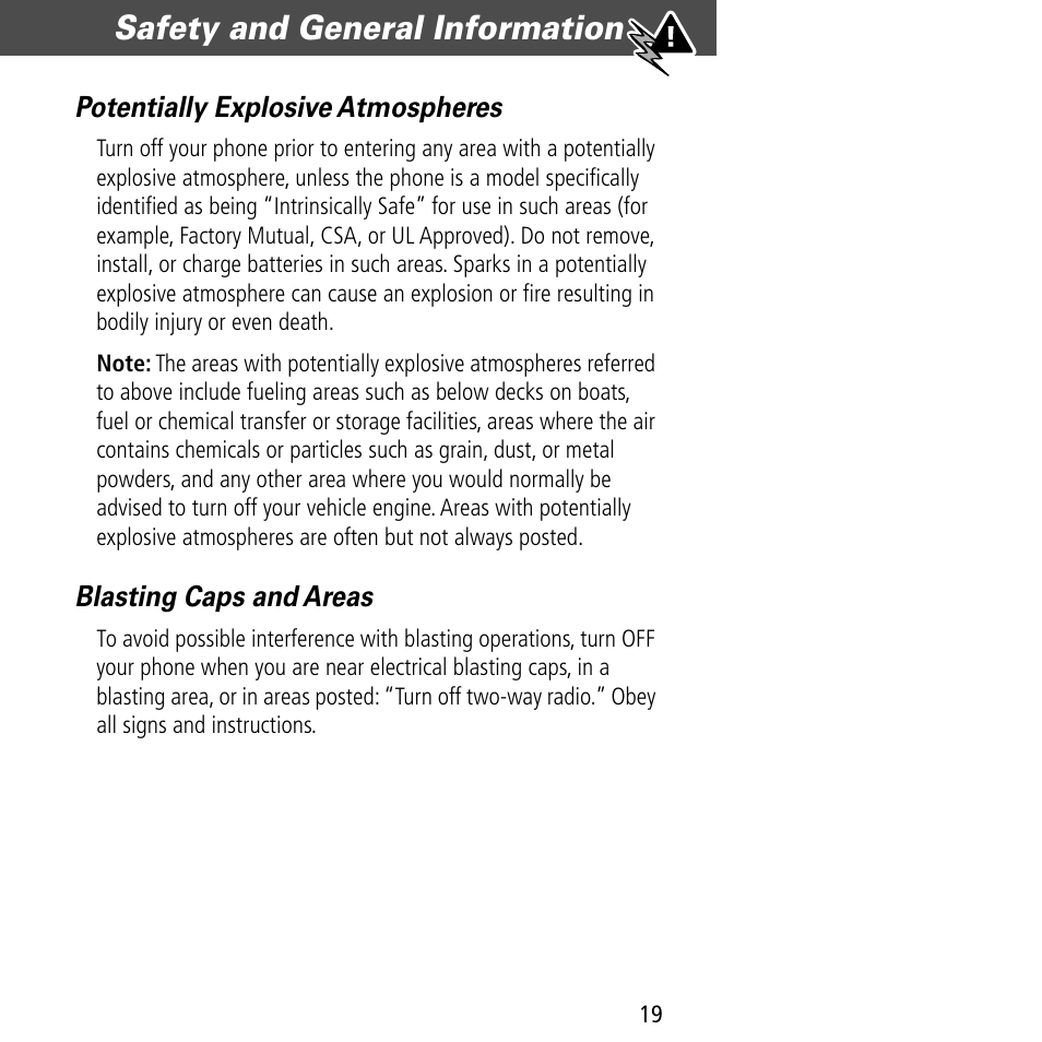 Safety and general information | Motorola V60C User Manual | Page 21 / 190