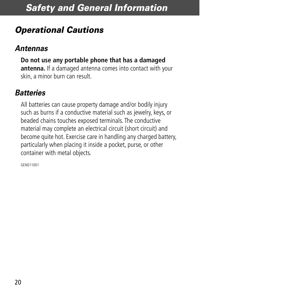 Safety and general information, Operational cautions | Motorola V60C User Manual | Page 22 / 190