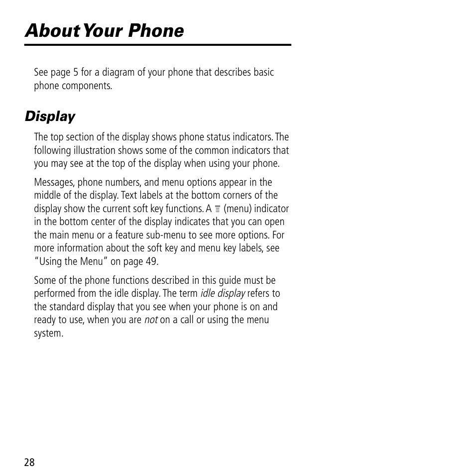 About your phone, Display | Motorola V60C User Manual | Page 30 / 190