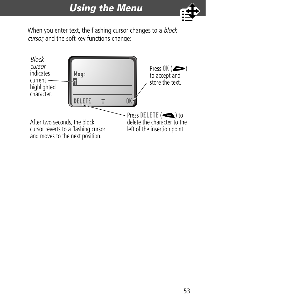 Using the menu | Motorola V60C User Manual | Page 55 / 190