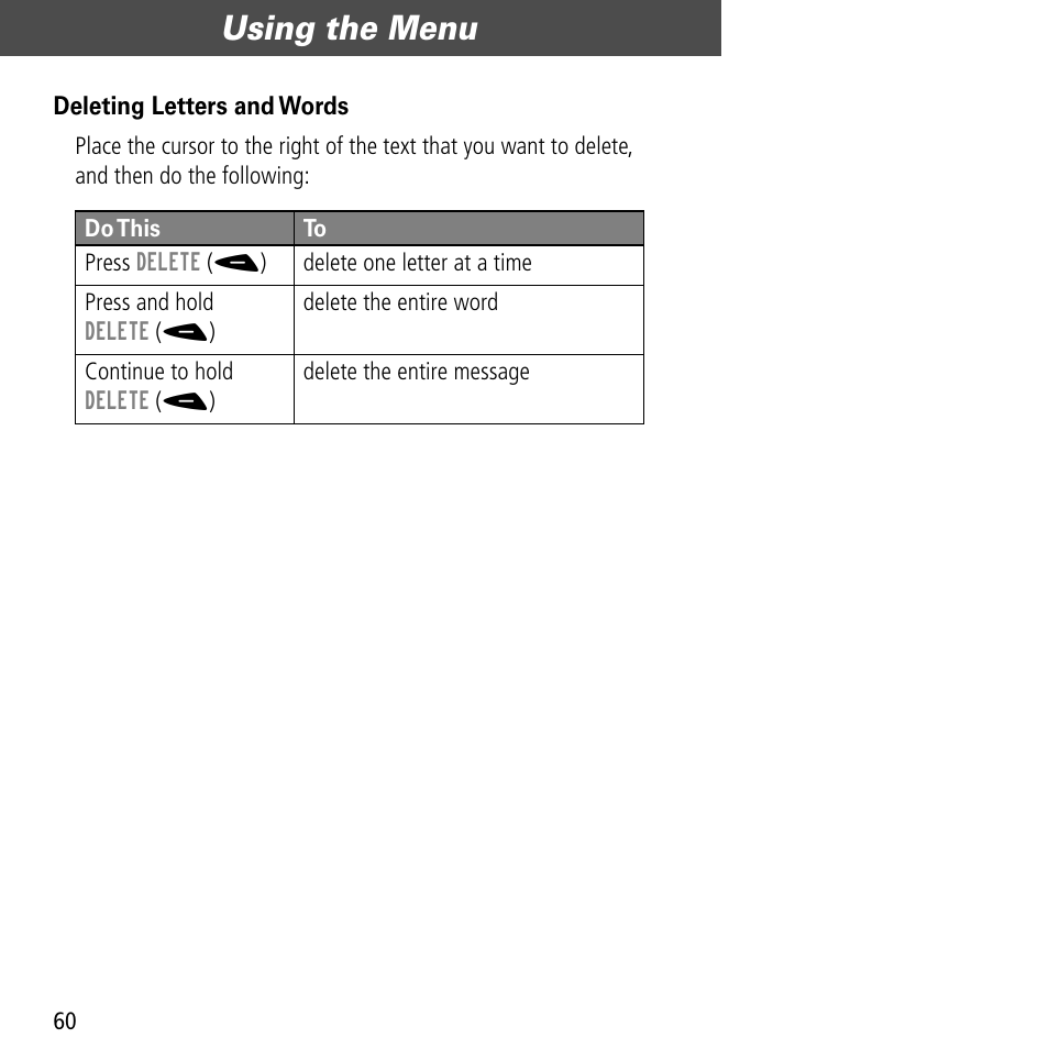 Using the menu | Motorola V60C User Manual | Page 62 / 190