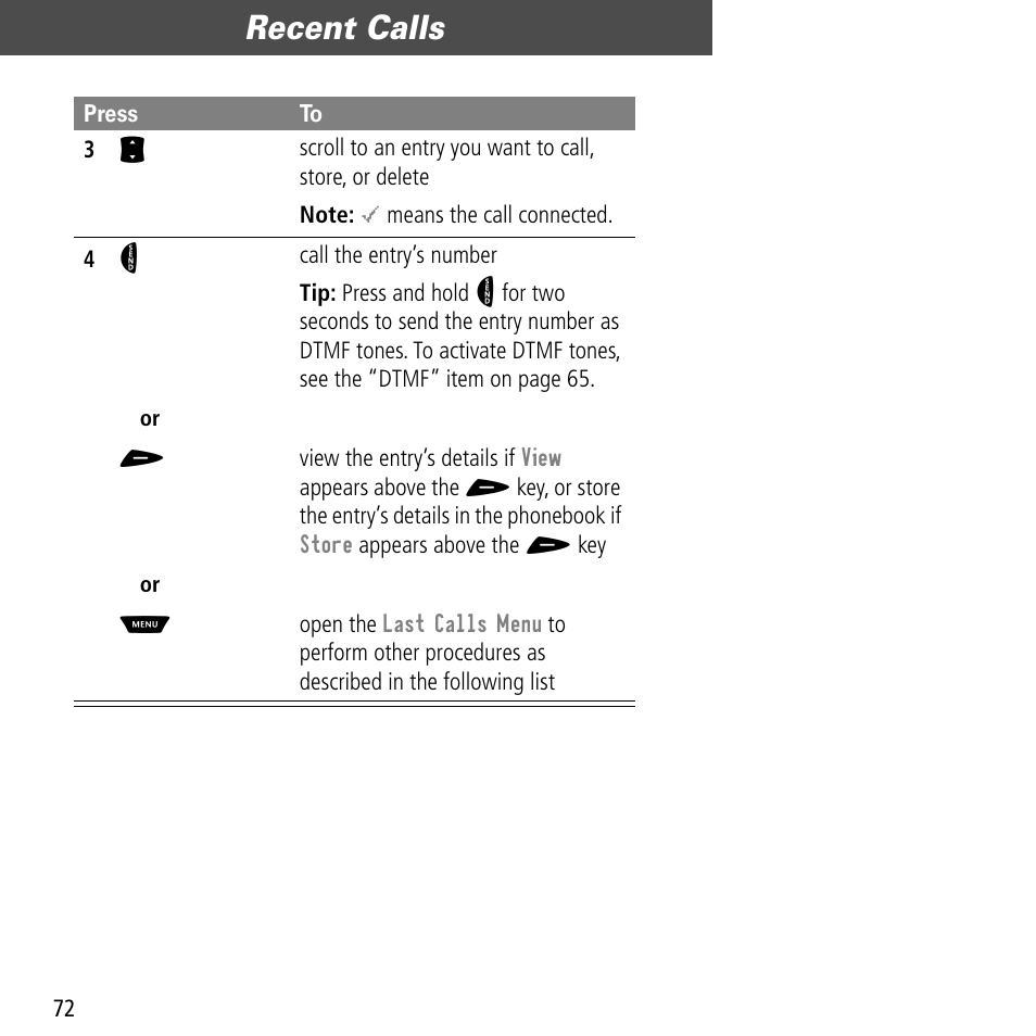 Recent calls | Motorola V60C User Manual | Page 74 / 190