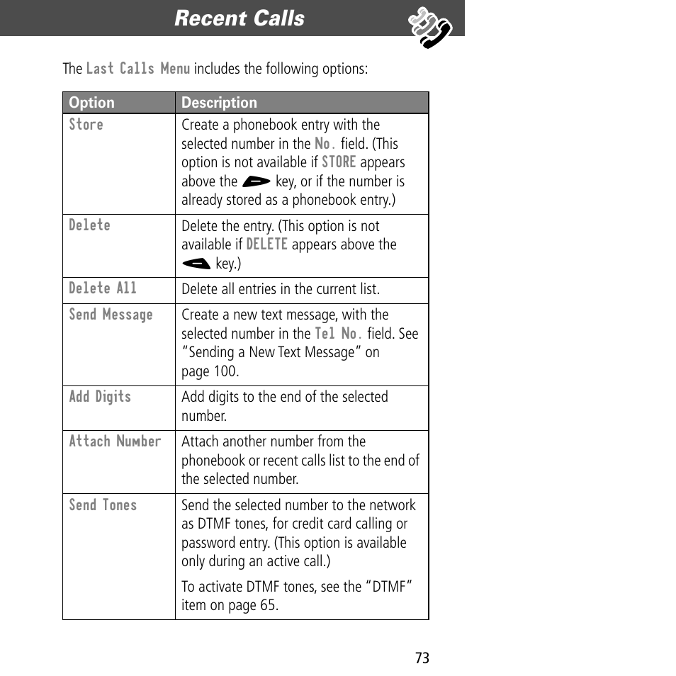 Recent calls | Motorola V60C User Manual | Page 75 / 190