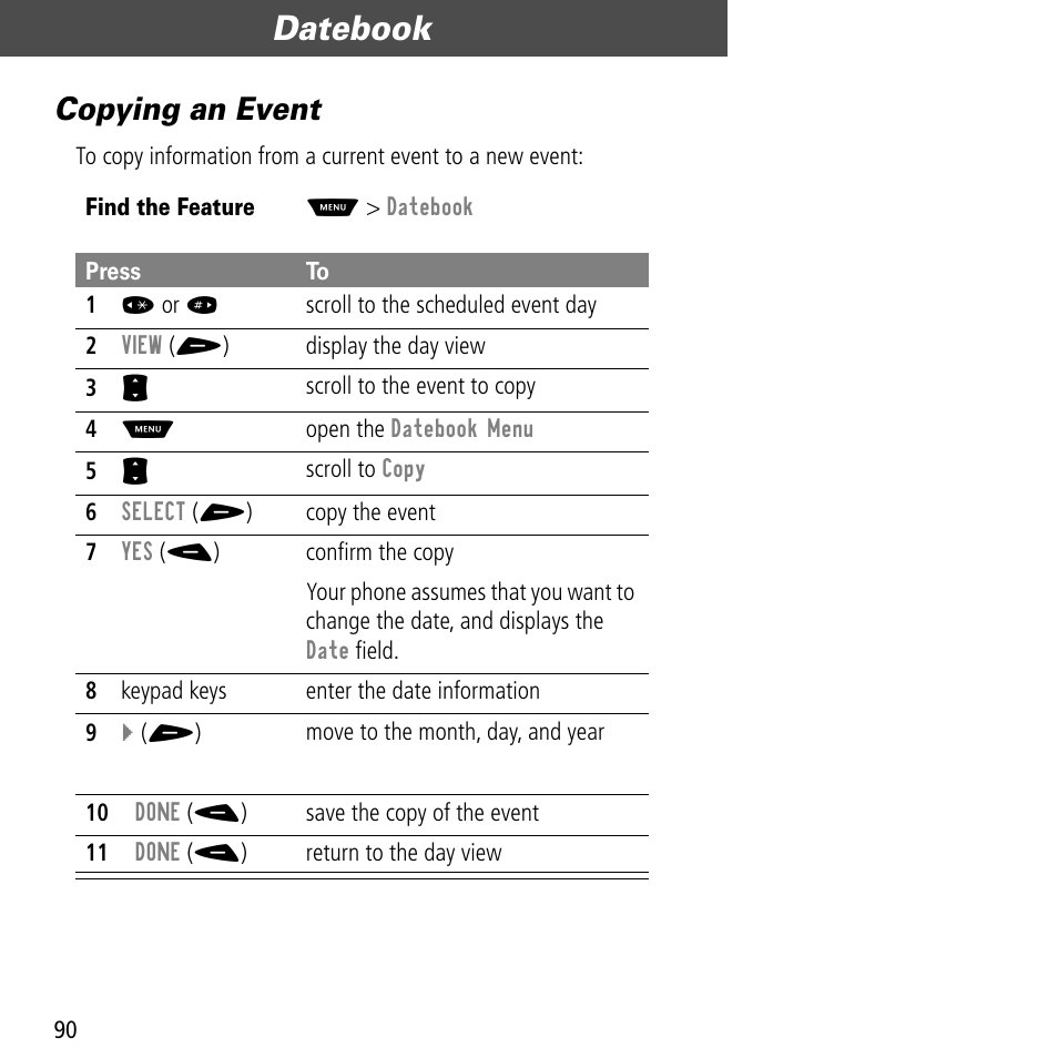 Copying an event, Datebook | Motorola V60C User Manual | Page 92 / 190