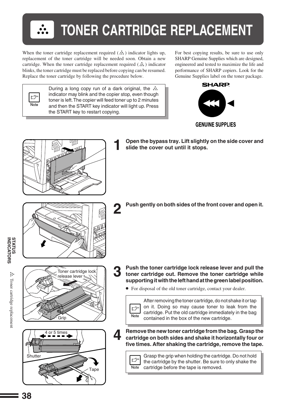 Toner cartridge replacement | Sharp AR-164 User Manual | Page 40 / 80