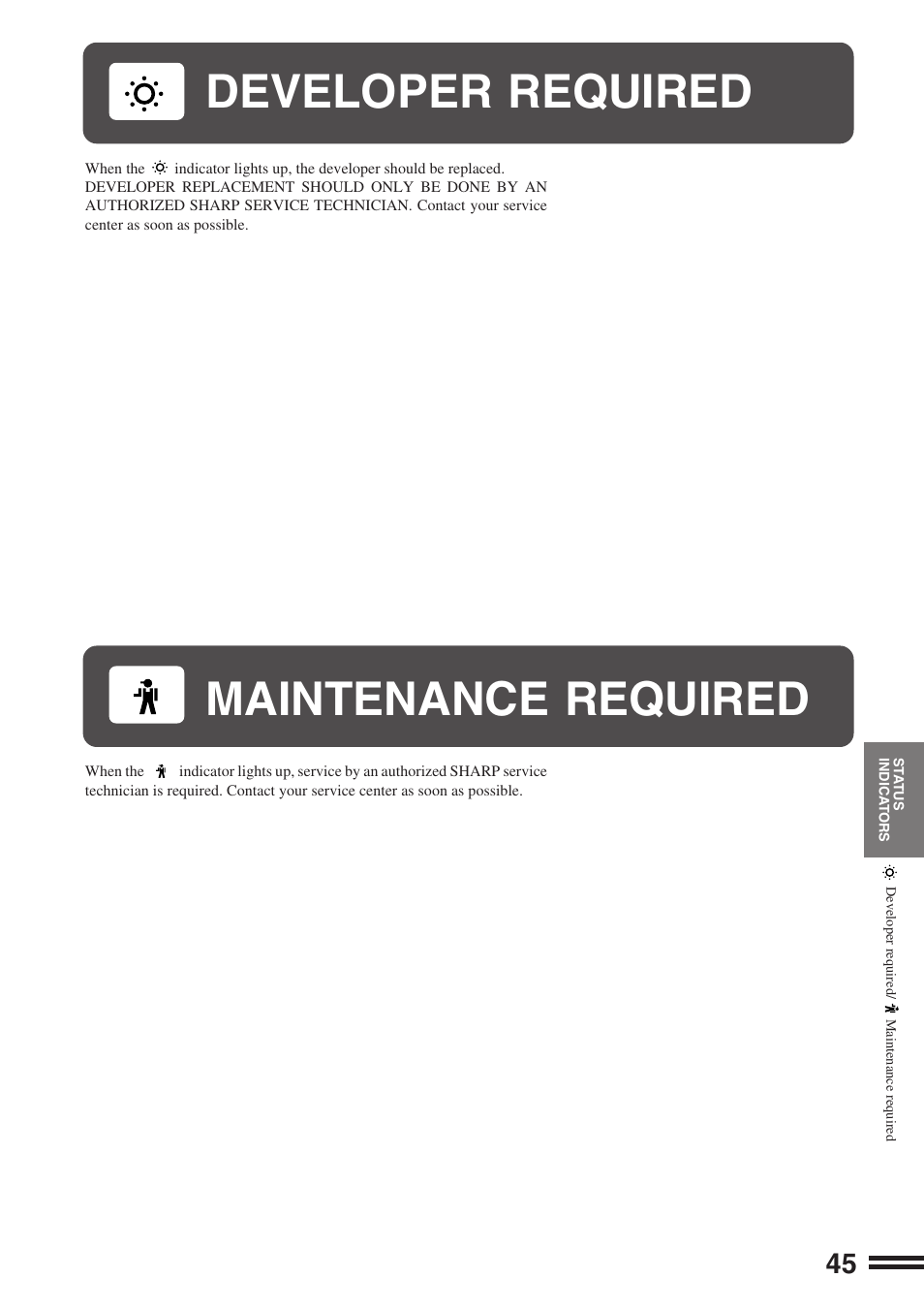 Maintenance required, Developer required | Sharp AR-164 User Manual | Page 47 / 80