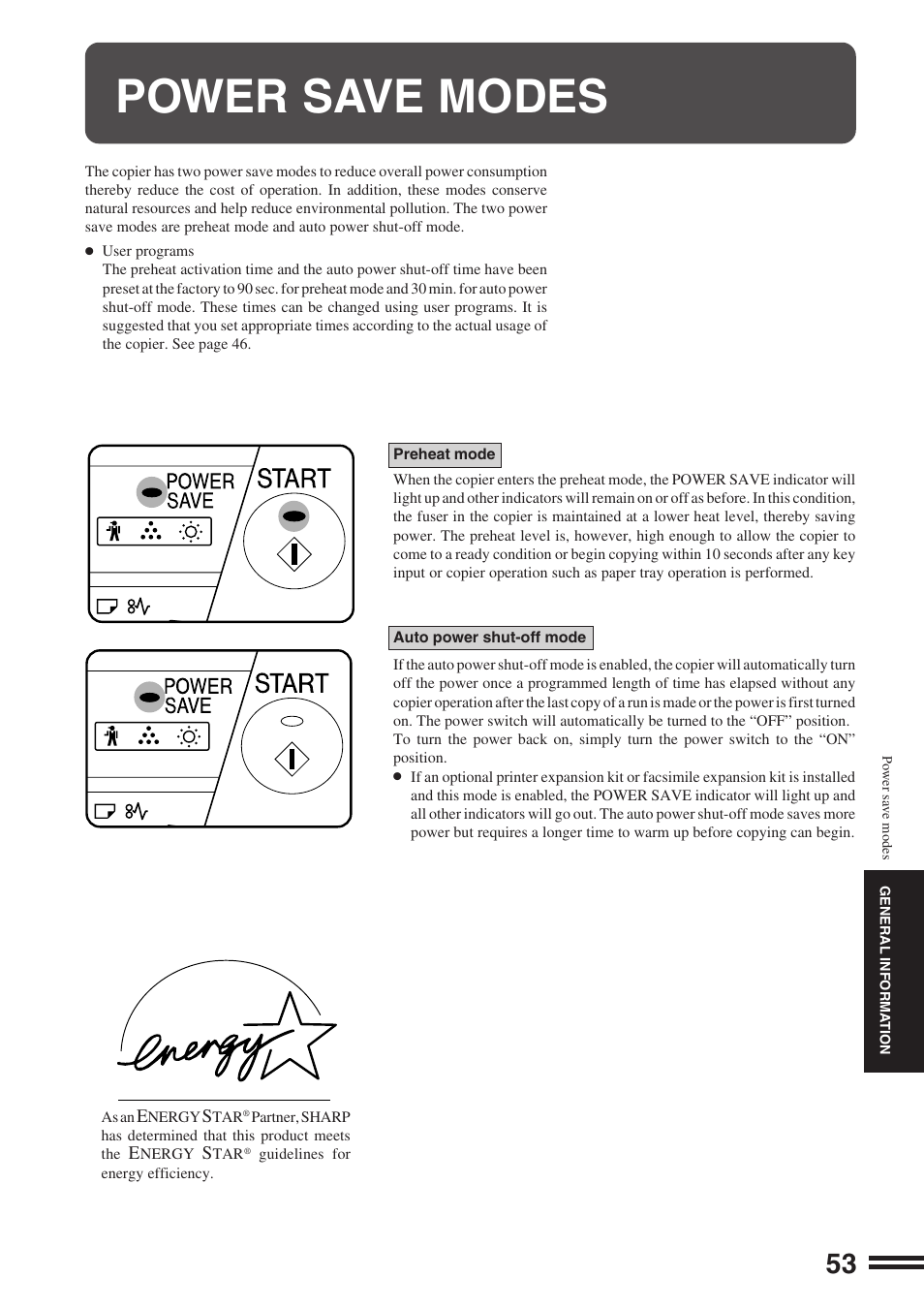 Power save modes | Sharp AR-164 User Manual | Page 55 / 80