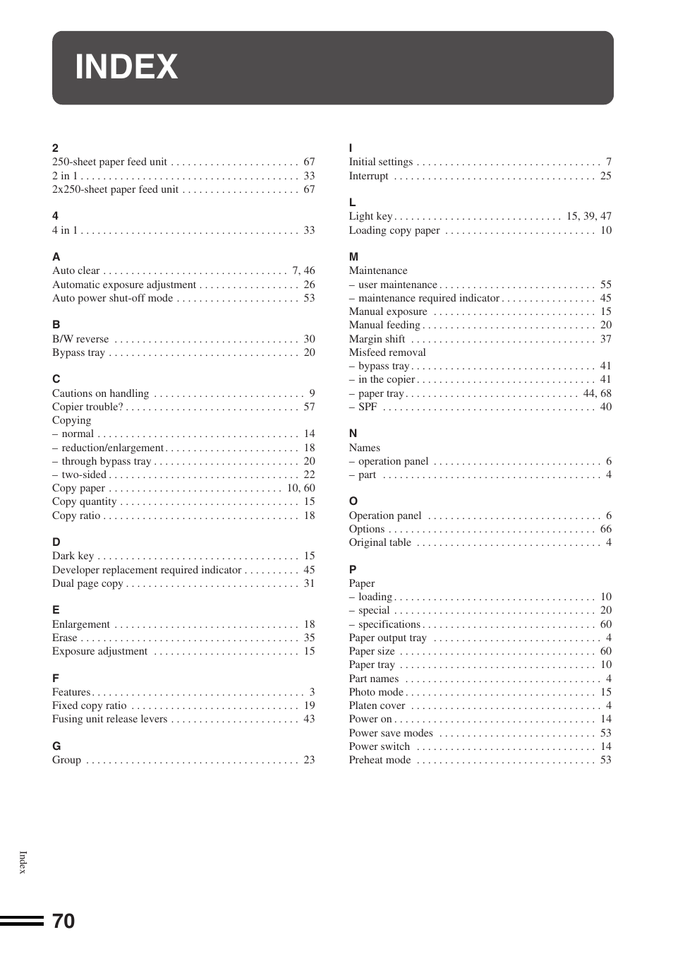Index | Sharp AR-164 User Manual | Page 72 / 80