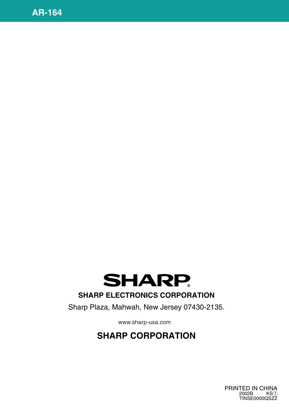 Ar-164, Sharp corporation | Sharp AR-164 User Manual | Page 80 / 80