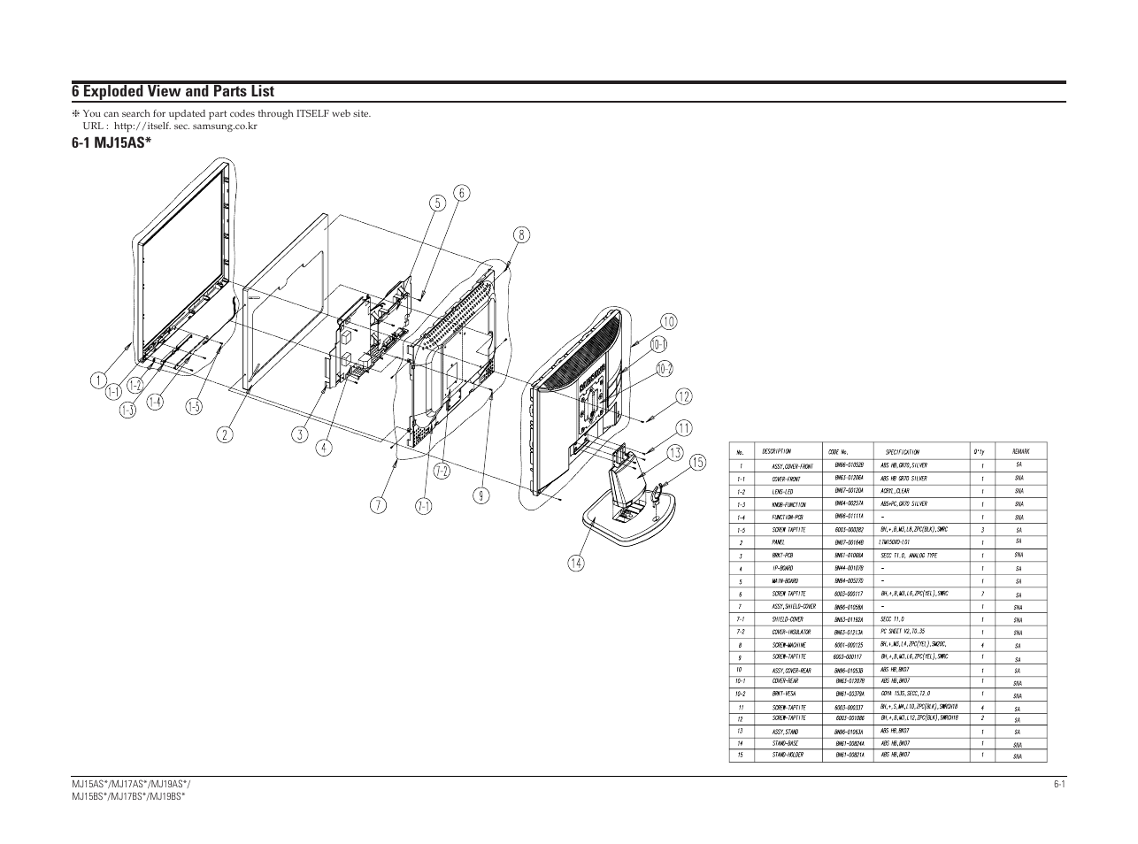 6 exploded view and parts list | Sharp 910N User Manual | Page 21 / 48