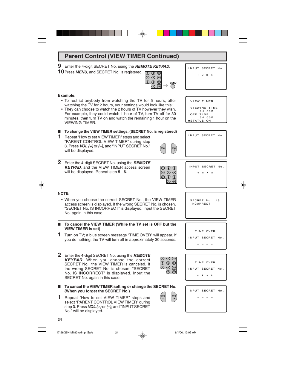 Parent control (view timer continued) | Sharp 25N M180 User Manual | Page 24 / 40