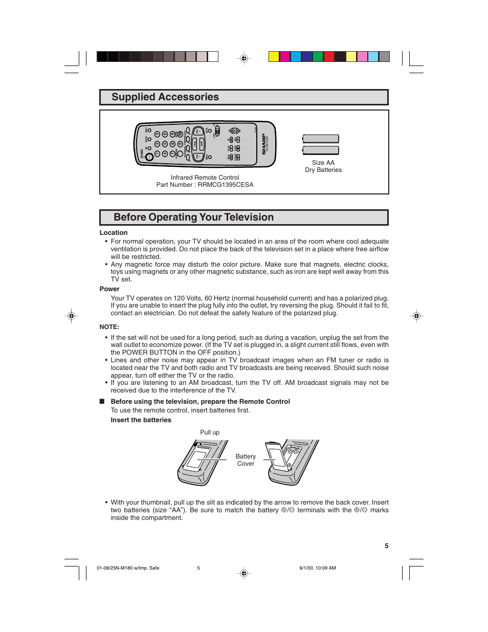 Supplied accessories, Before operating your television | Sharp 25N M180 User Manual | Page 5 / 40