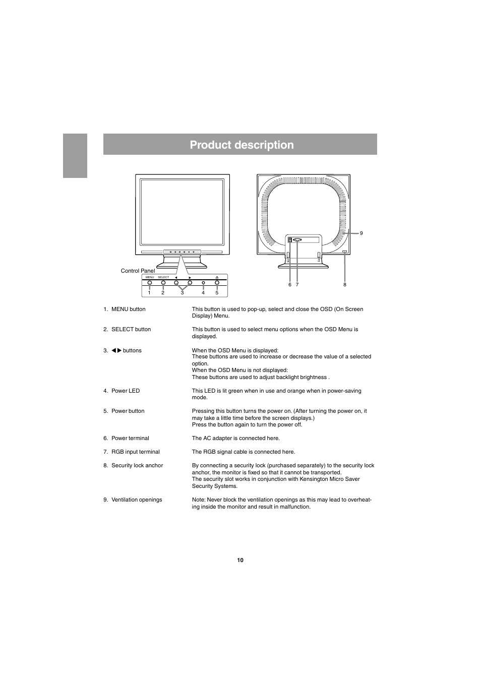 Product description | Sharp LL-E15G1 User Manual | Page 10 / 148