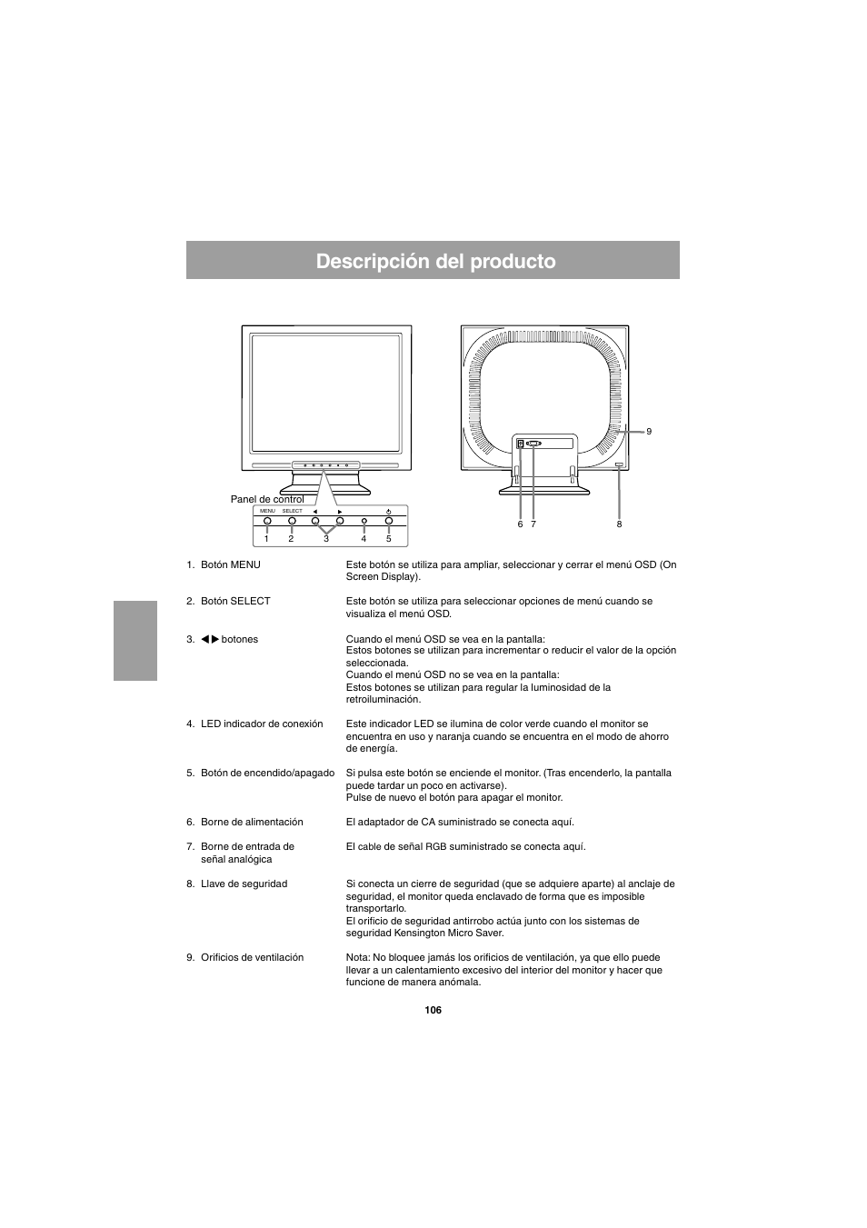 Descripción del producto | Sharp LL-E15G1 User Manual | Page 106 / 148