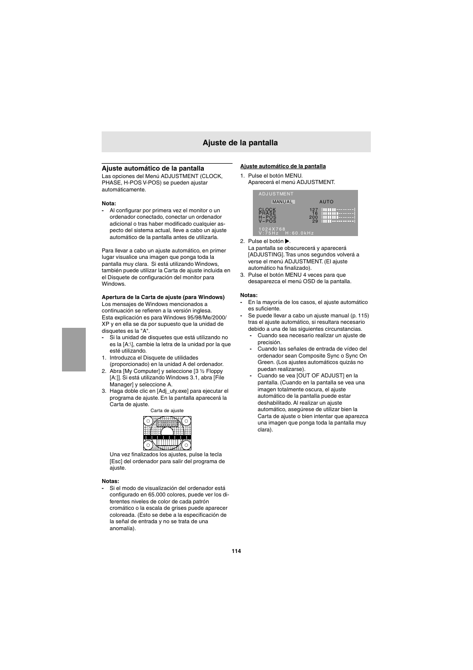 Ajuste de la pantalla | Sharp LL-E15G1 User Manual | Page 114 / 148