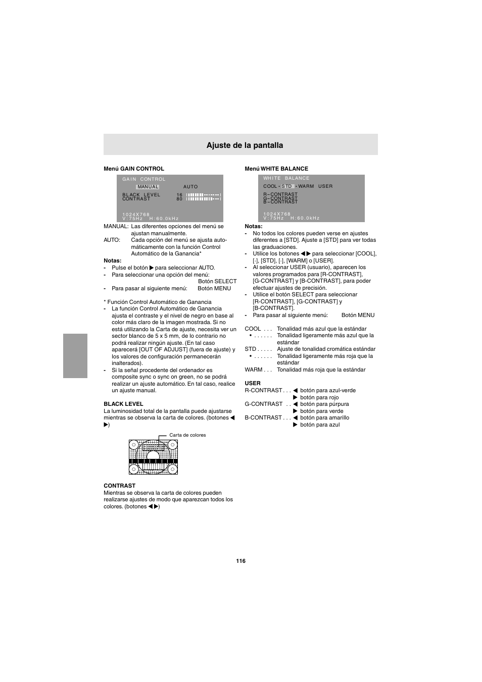 Ajuste de la pantalla | Sharp LL-E15G1 User Manual | Page 116 / 148
