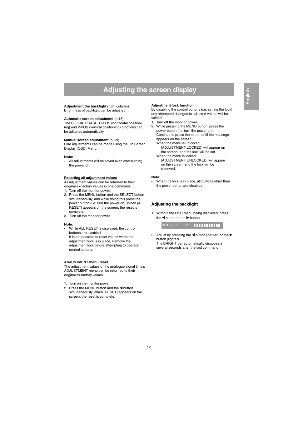 Adjusting the screen display | Sharp LL-E15G1 User Manual | Page 17 / 148