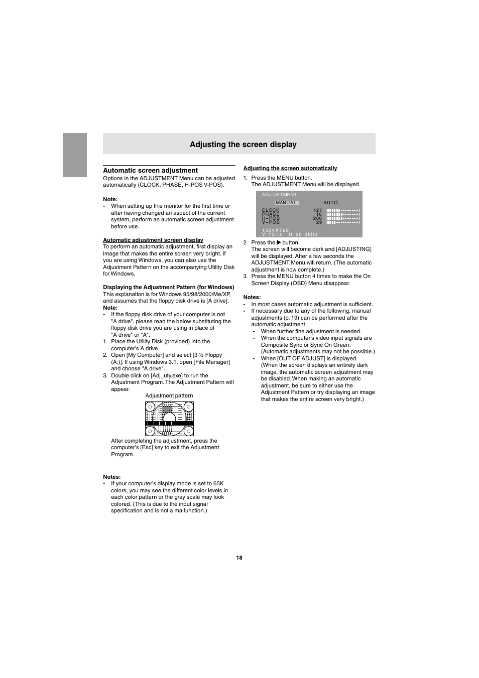 Adjusting the screen display | Sharp LL-E15G1 User Manual | Page 18 / 148