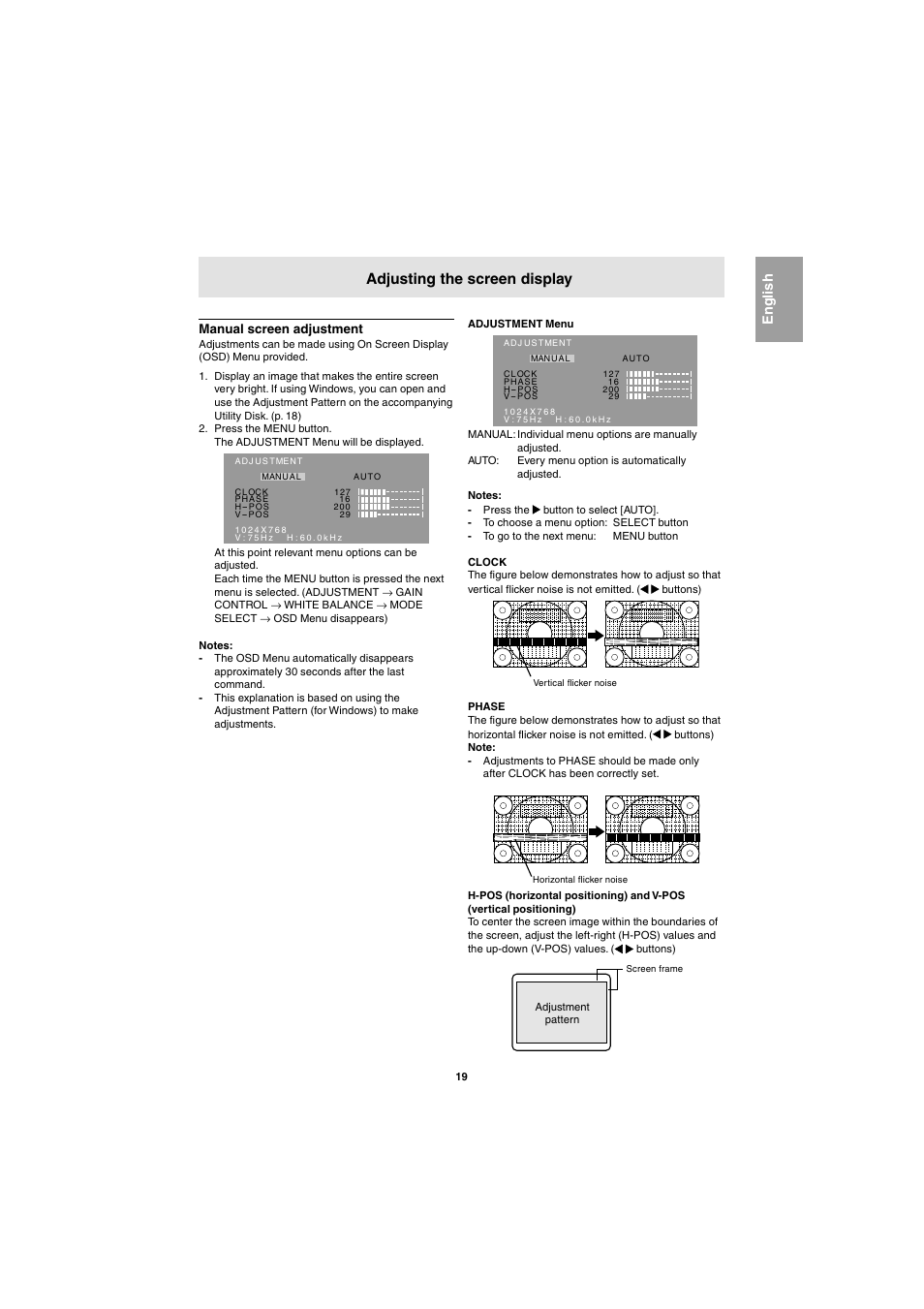 Adjusting the screen display, English | Sharp LL-E15G1 User Manual | Page 19 / 148