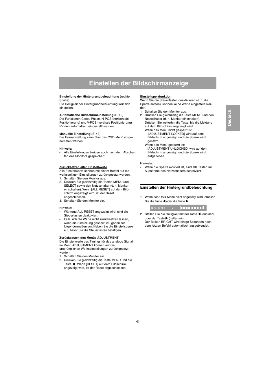 Einstellen der bildschirmanzeige | Sharp LL-E15G1 User Manual | Page 41 / 148