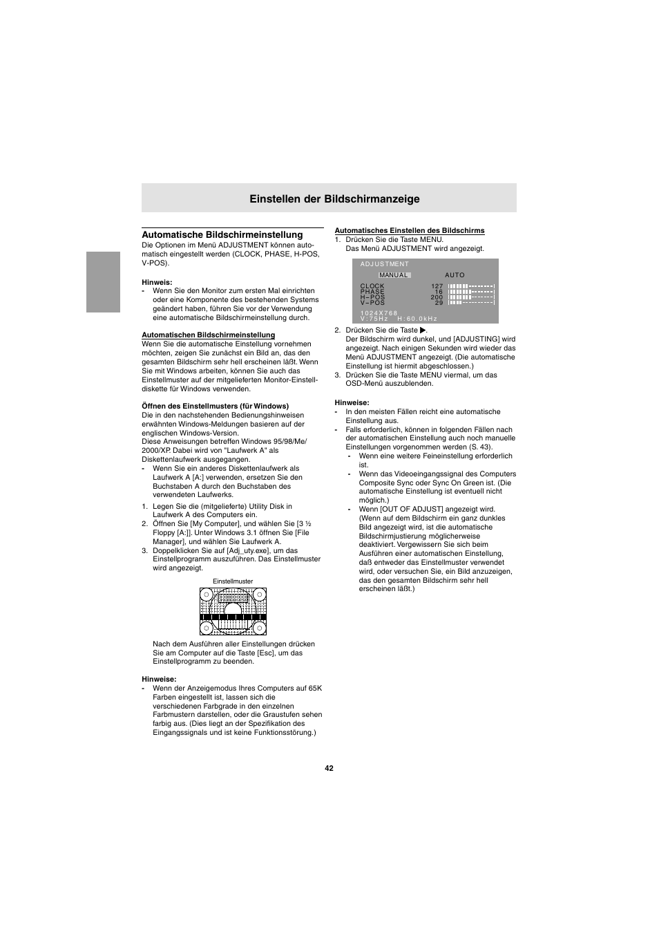 Einstellen der bildschirmanzeige | Sharp LL-E15G1 User Manual | Page 42 / 148