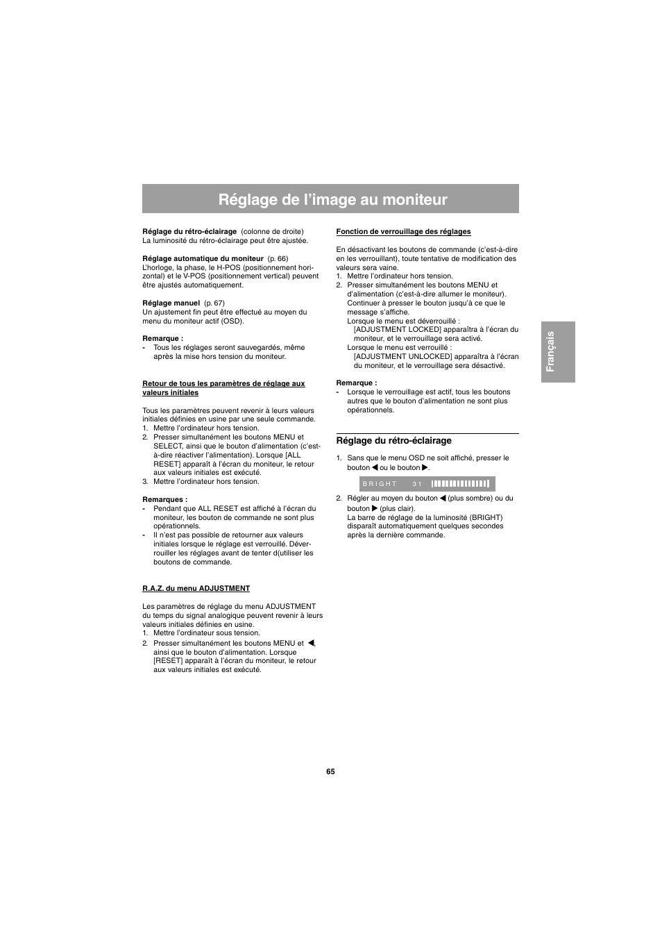 Réglage de l’image au moniteur | Sharp LL-E15G1 User Manual | Page 65 / 148