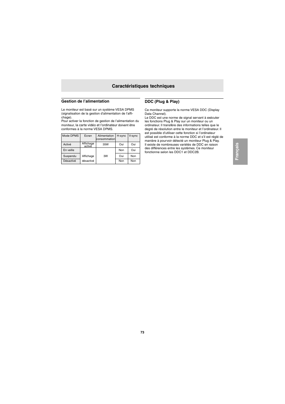 Caractéristiques techniques | Sharp LL-E15G1 User Manual | Page 73 / 148