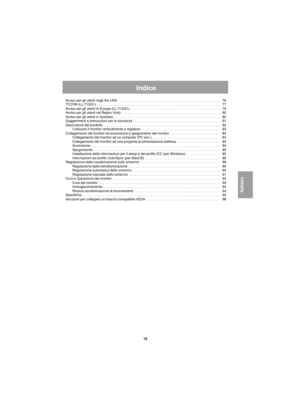 Indice | Sharp LL-E15G1 User Manual | Page 75 / 148