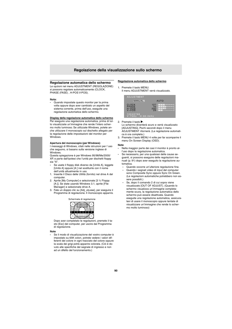 Regolazione della visualizzazione sullo schermo | Sharp LL-E15G1 User Manual | Page 90 / 148