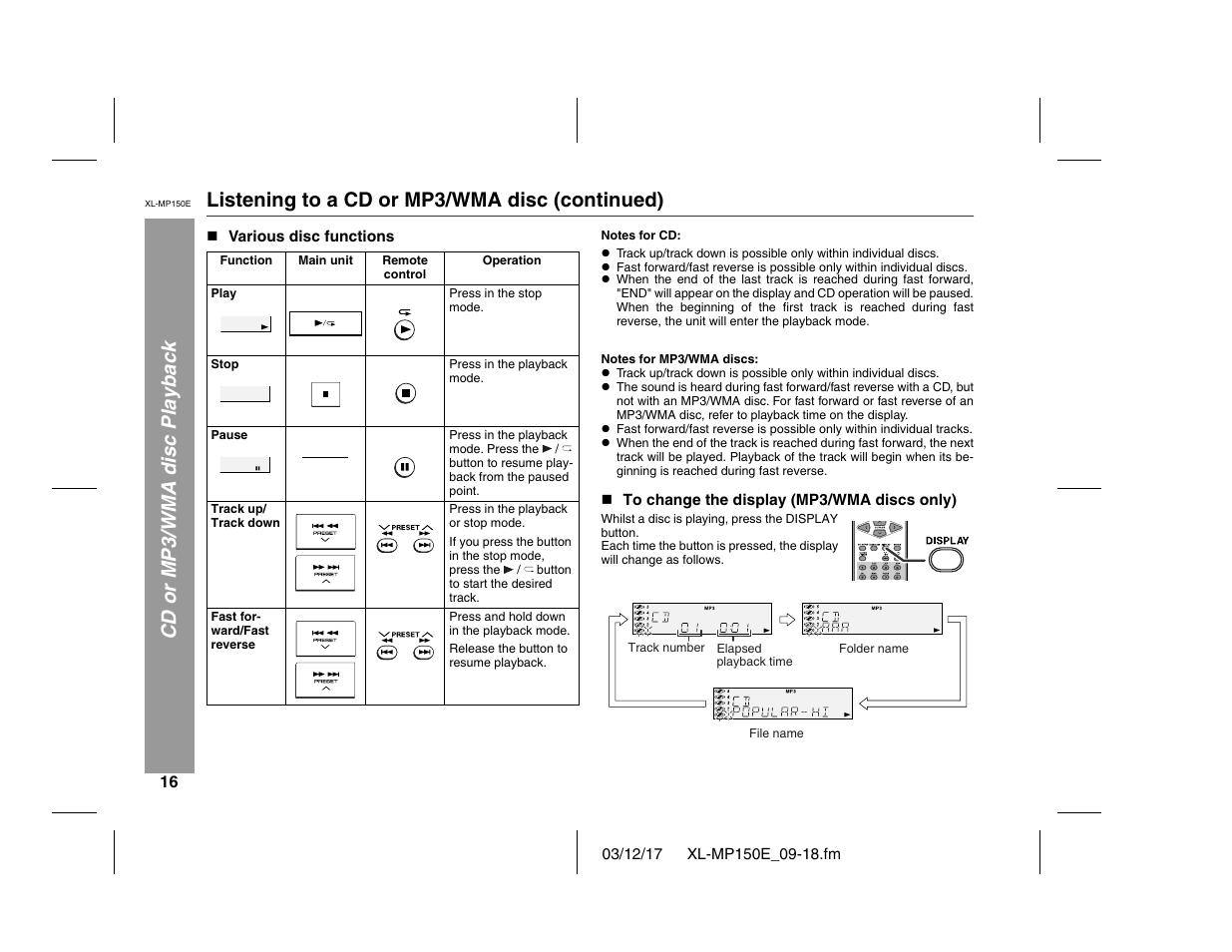 Sharp XL-MP150E User Manual | Page 16 / 48