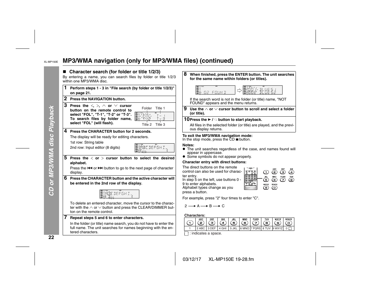 Sharp XL-MP150E User Manual | Page 22 / 48