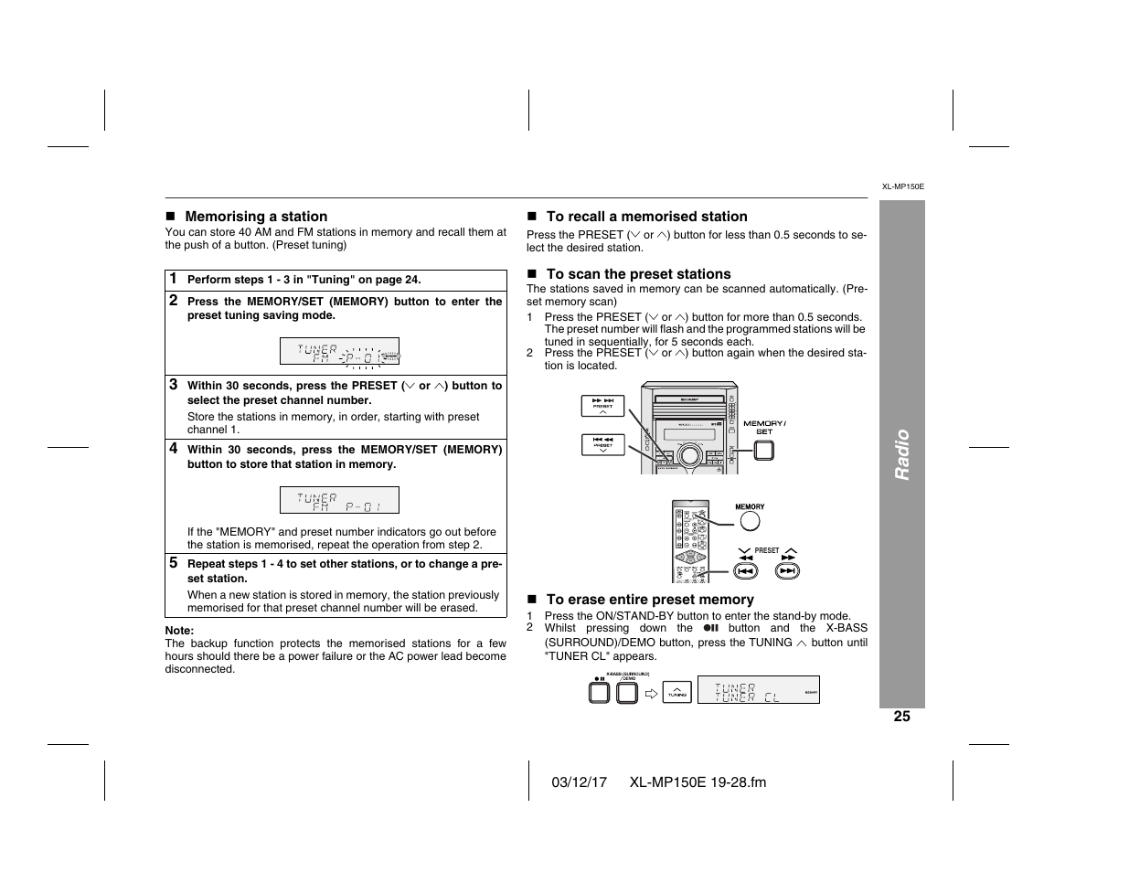 Radio | Sharp XL-MP150E User Manual | Page 25 / 48