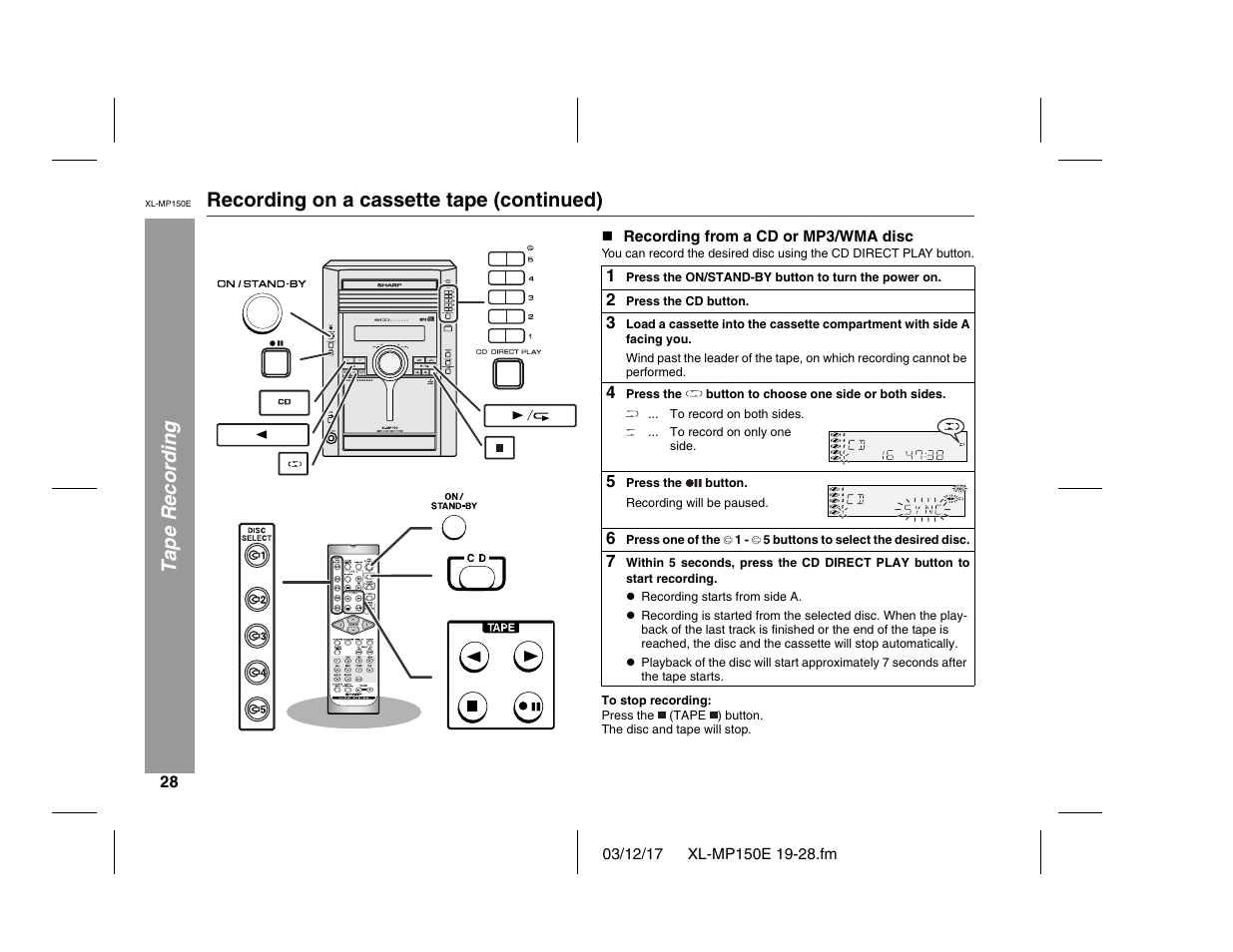 Sharp XL-MP150E User Manual | Page 28 / 48